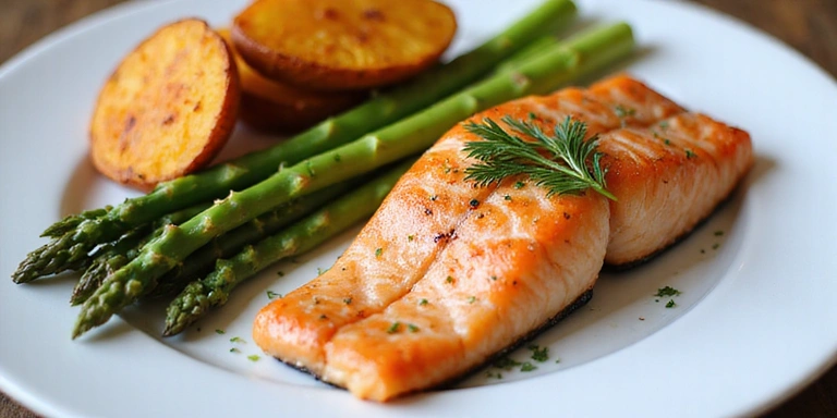 Salmon with Asparagus and Sweet Potato