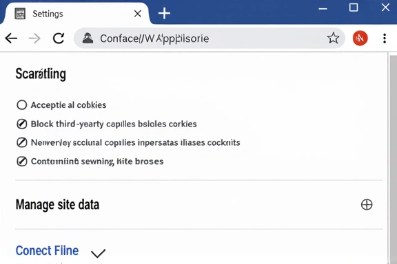 Illustration of browser settings for managing cookies